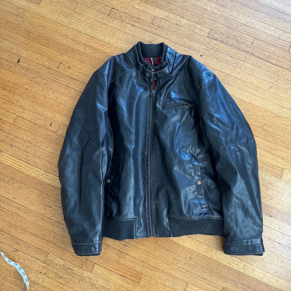 Levi's Bomber Jacket Mens XL Black Good Faux Leather Quilted Lining Zip Up